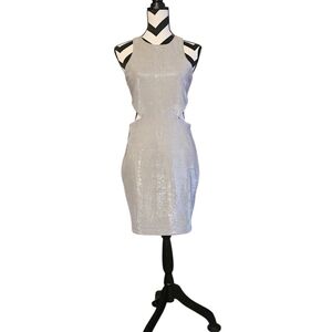 Express Silver Sheath Dress Halter Sleeveless